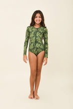 Ladda in bilden i gallerivisningen, Model Front: Uv Line Mädchen-Badeanzug Girl Macae Folhagem Verde Upf50+