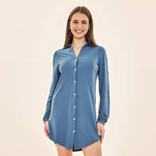 Ladda in bilden i gallerivisningen, Model Front: Uv Line Hemdblusenkleid Shirtdress Copenhagen Fem Steel Upf50+