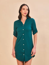 Ladda in bilden i gallerivisningen, Model Front: Uv Line Hemdblusenkleid Shirtdress Copenhagen Petroleo Upf50+