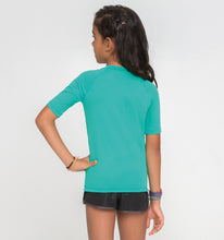Ladda in bilden i gallerivisningen, Model Back: Uv Line Rashguard Kids Fpu50+ Uvpro Short Sleeve T-Shirt Mint Green Uv
