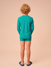 Ladda in bilden i gallerivisningen, Model Back: Uv Line Rashguard Longsleeve Uvpro Kids Green Sea Upf50+
