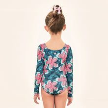 Ladda in bilden i gallerivisningen, Model Back: Uv Line Mädchen-Badeanzug Swimsuit Girl Hibiscus Upf50+
