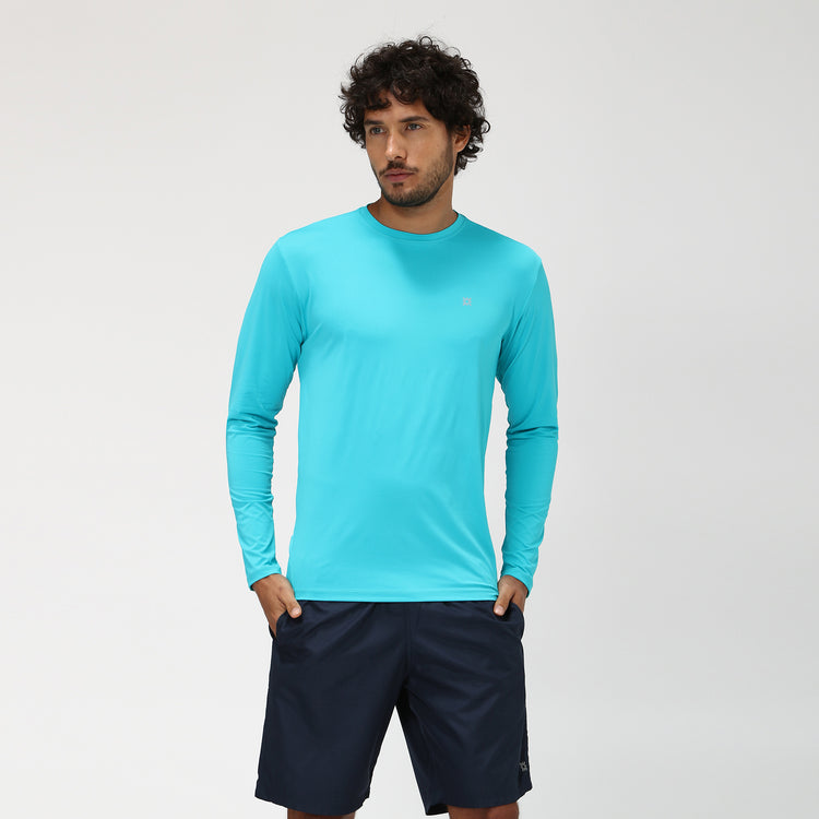 Model Front: Uv Line Rashguard Camiseta Uvpro Ml Azul Piscina Upf50+