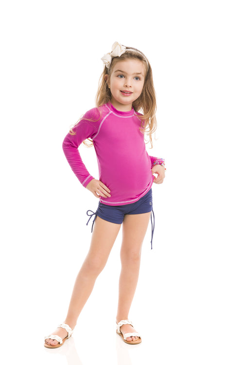 Model Front: Uv Line Rashguard Kids Fpu50+ Uv Colors Long Sleeve T-Shirt Shock Pink Uv