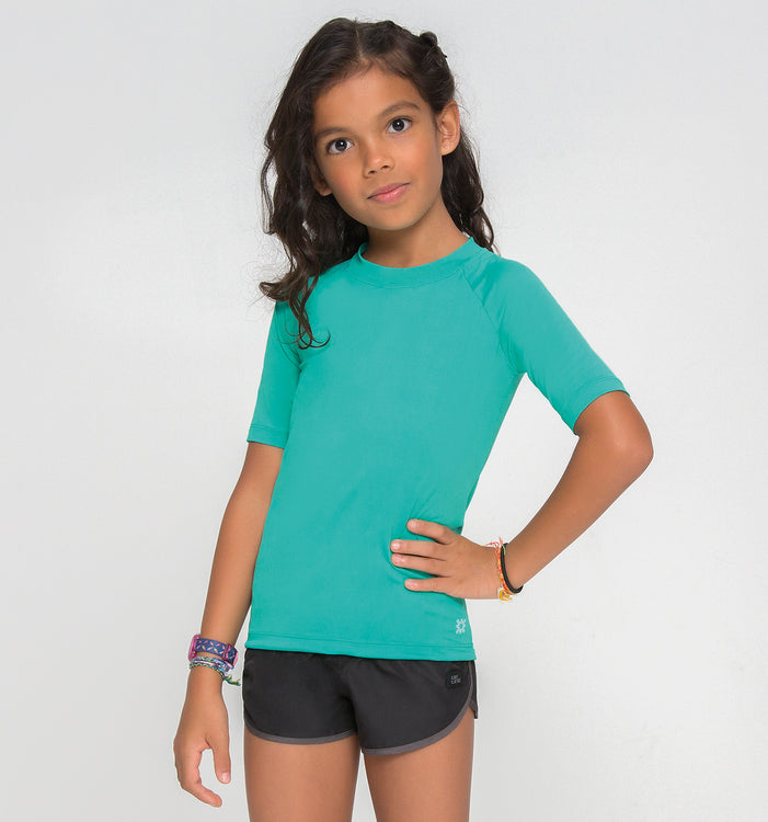 Model Front: Uv Line Rashguard Kids Fpu50+ Uvpro Short Sleeve T-Shirt Mint Green Uv