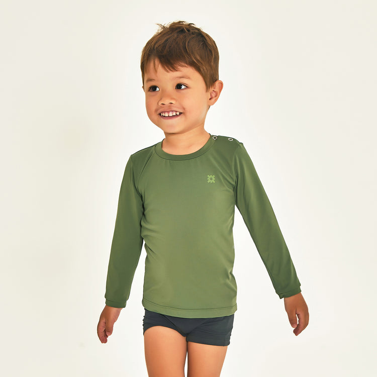 Model Front: Uv Line Rashguard Longsleeve Baby Verde Militar Upf50+