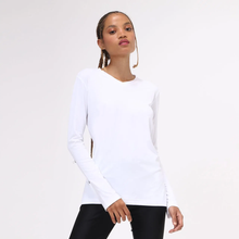 Ladda in bilden i gallerivisningen, Model Front: Uv Line Fitness-Top Sport Fit Branco Fem

